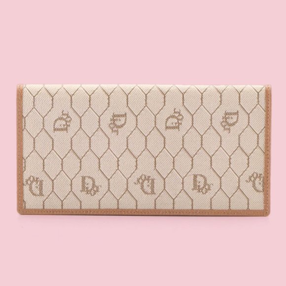 Dior Vintage Rare Honeycomb Monogram Leather Long Wallet - Picture 1 of 6